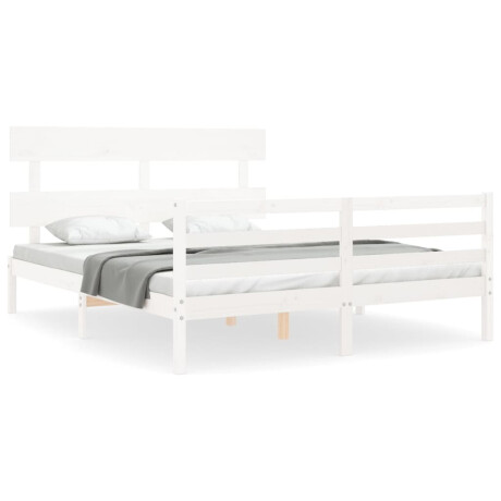 vidaXL Bedframe met hoofdbord massief hout wit 160x200 cm afbeelding2 - 1
