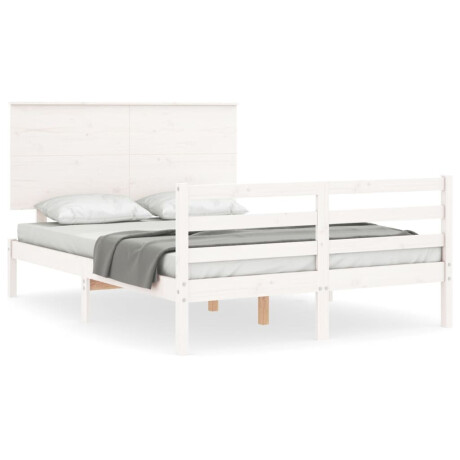 vidaXL Bedframe met hoofdbord massief hout wit 140x190 cm afbeelding2 - 1