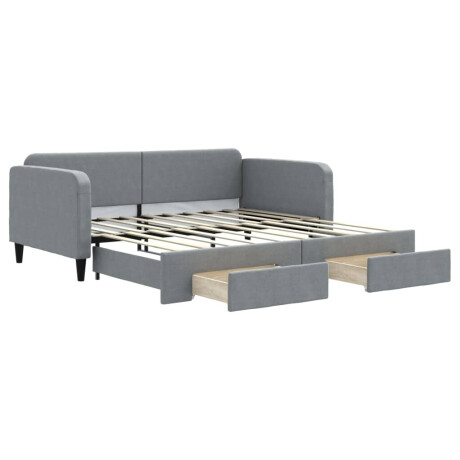 vidaXL Slaapbank met onderschuifbed en lades 90x190 cm stof lichtgrijs afbeelding2 - 1
