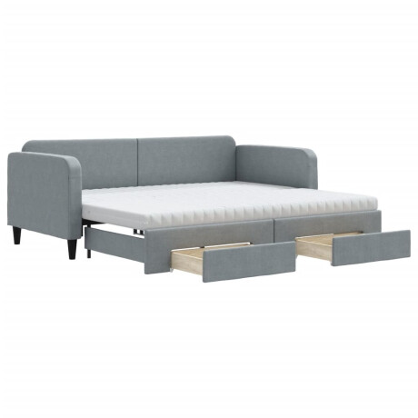 vidaXL Slaapbank met onderschuifbed en lades 90x190 cm stof lichtgrijs afbeelding2 - 1