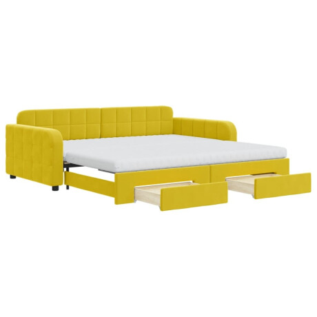vidaXL Slaapbank met onderschuifbed en lades 100x200 cm fluweel geel afbeelding2 - 1