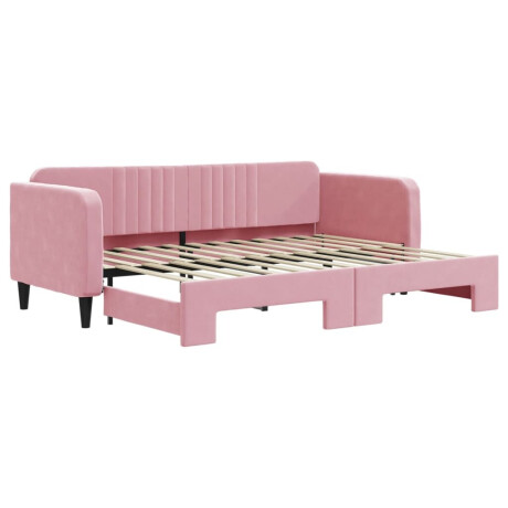 vidaXL Slaapbank met onderschuifbed 80x200 cm fluweel roze afbeelding2 - 1