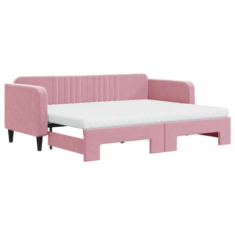 vidaXL Slaapbank onderschuifbed en matrassen 80x200 cm fluweel roze afbeelding2 - 1