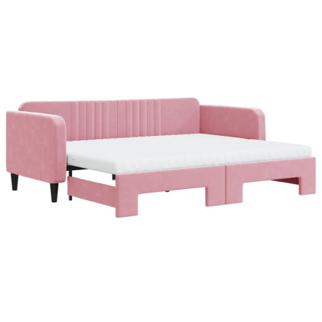 vidaXL Slaapbank onderschuifbed en matrassen 90x200 cm fluweel roze afbeelding2 - 1