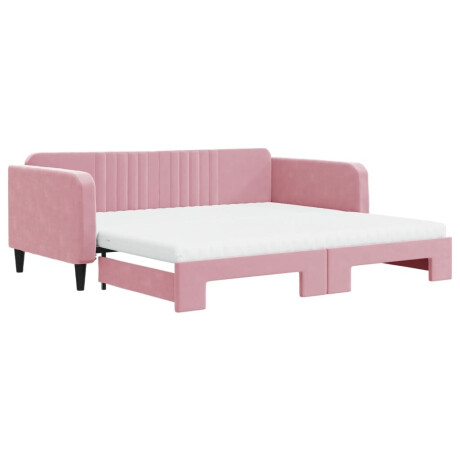 vidaXL Slaapbank onderschuifbed en matrassen 100x200 cm fluweel roze afbeelding2 - 1