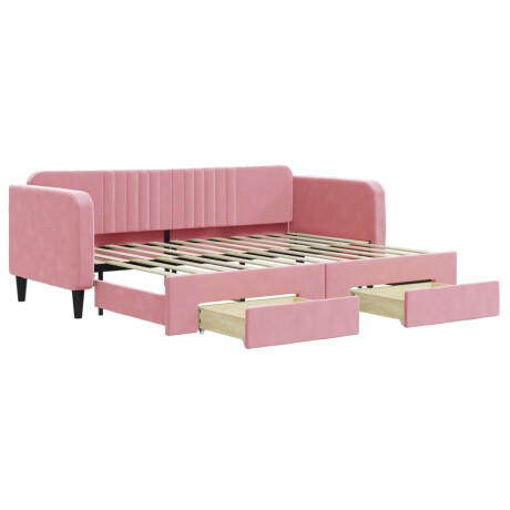 vidaXL Slaapbank met onderschuifbed en lades 80x200 cm fluweel roze afbeelding2 - 1