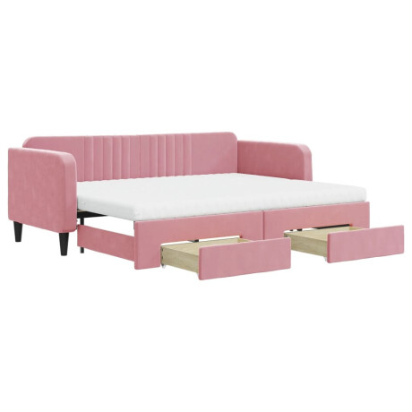vidaXL Slaapbank met onderschuifbed en lades 80x200 cm fluweel roze afbeelding2 - 1