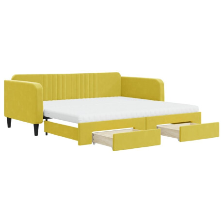vidaXL Slaapbank met onderschuifbed en lades 100x200 cm fluweel geel afbeelding2 - 1