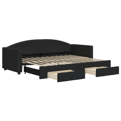 vidaXL Slaapbank met onderschuifbed en lades 80x200 cm stof zwart afbeelding2 - 1