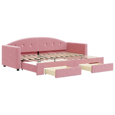 vidaXL Slaapbank met onderschuifbed en lades 80x200 cm fluweel roze afbeelding2 - 1