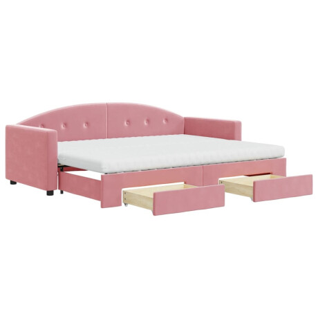 vidaXL Slaapbank met onderschuifbed en lades 80x200 cm fluweel roze afbeelding2 - 1
