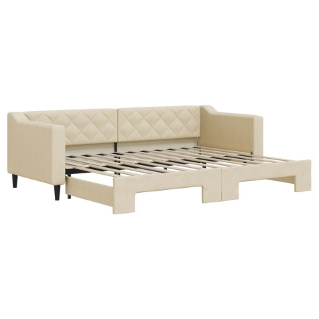 vidaXL Slaapbank met onderschuifbed 80x200 cm stof crèmekleurig afbeelding2 - 1