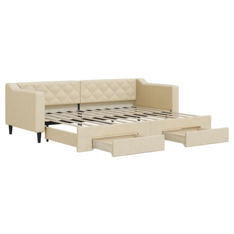 vidaXL Slaapbank met onderschuifbed en lades 80x200 cm stof crèmekleur afbeelding2 - 1