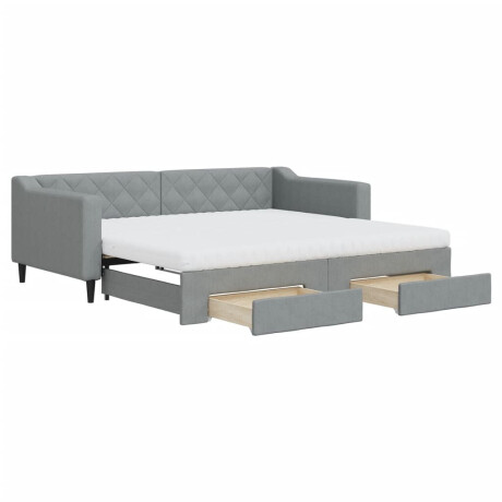 vidaXL Slaapbank met onderschuifbed en lades 90x190 cm stof lichtgrijs afbeelding2 - 1