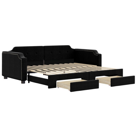 vidaXL Slaapbank met onderschuifbed en lades 100x200 cm stof zwart afbeelding2 - 1