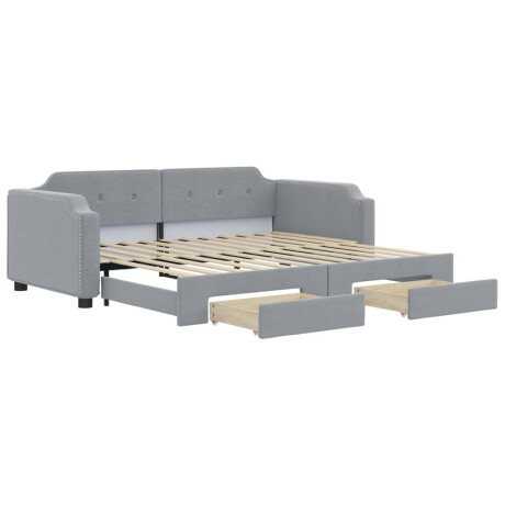 vidaXL Slaapbank met onderschuifbed en lades 90x190 cm stof lichtgrijs afbeelding2 - 1