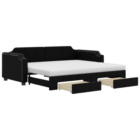 vidaXL Slaapbank met onderschuifbed en lades 100x200 cm stof zwart afbeelding2 - 1