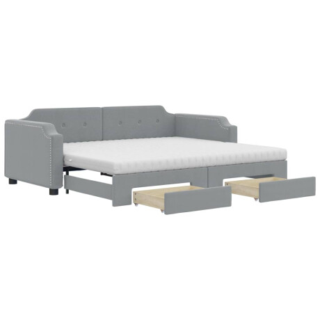 vidaXL Slaapbank met onderschuifbed en lades 90x190 cm stof lichtgrijs afbeelding2 - 1