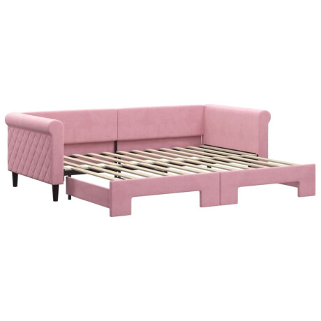 vidaXL Slaapbank met onderschuifbed 90x200 cm fluweel roze afbeelding2 - 1