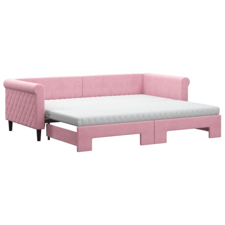 vidaXL Slaapbank onderschuifbed en matrassen 90x200 cm fluweel roze afbeelding2 - 1