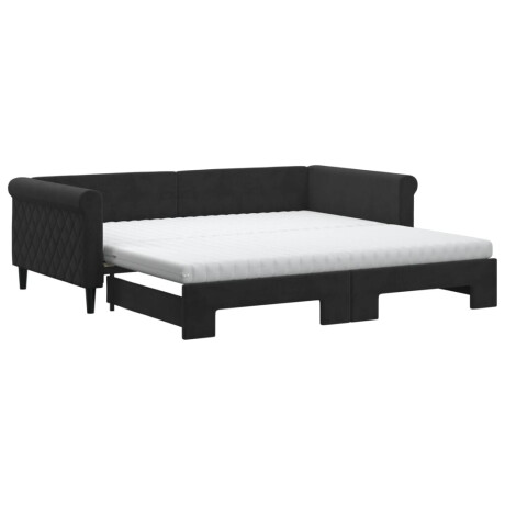 vidaXL Slaapbank onderschuifbed en matrassen 100x200 cm fluweel zwart afbeelding2 - 1