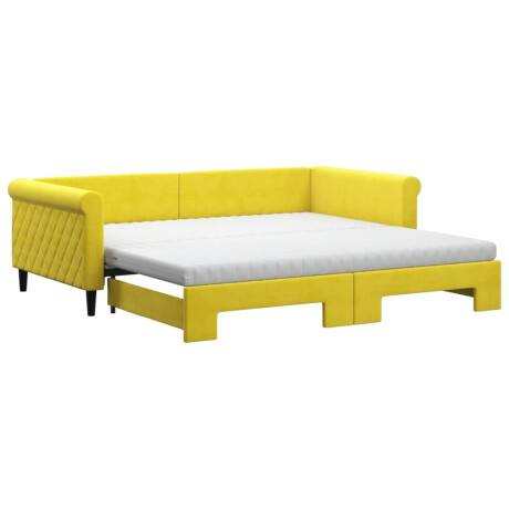 vidaXL Slaapbank onderschuifbed en matrassen 100x200 cm fluweel geel afbeelding2 - 1