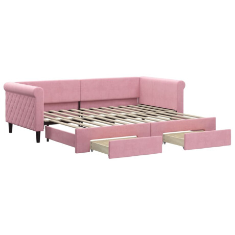 vidaXL Slaapbank met onderschuifbed en lades 90x200 cm fluweel roze afbeelding2 - 1