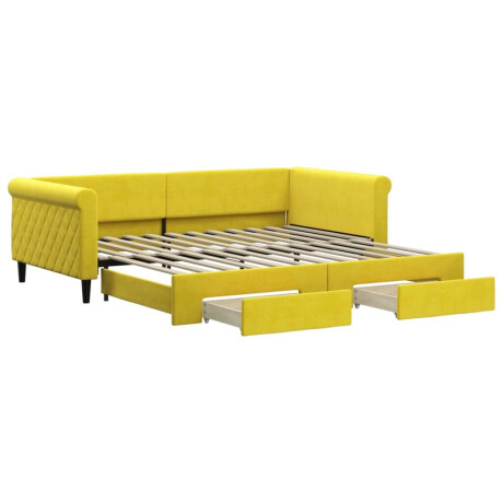 vidaXL Slaapbank met onderschuifbed en lades 100x200 cm fluweel geel afbeelding2 - 1