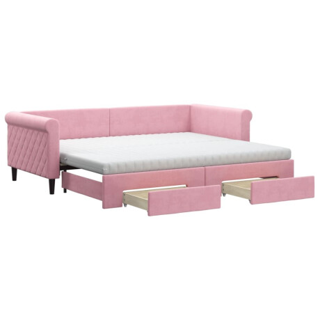 vidaXL Slaapbank met onderschuifbed en lades 90x200 cm fluweel roze afbeelding2 - 1