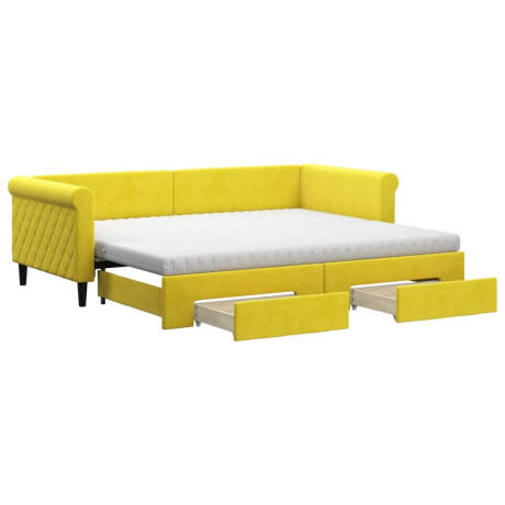 vidaXL Slaapbank met onderschuifbed en lades 90x200 cm fluweel geel afbeelding2 - 1