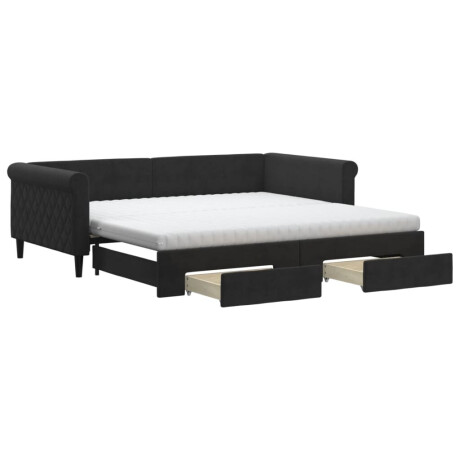 vidaXL Slaapbank met onderschuifbed en lades 100x200 cm fluweel zwart afbeelding2 - 1