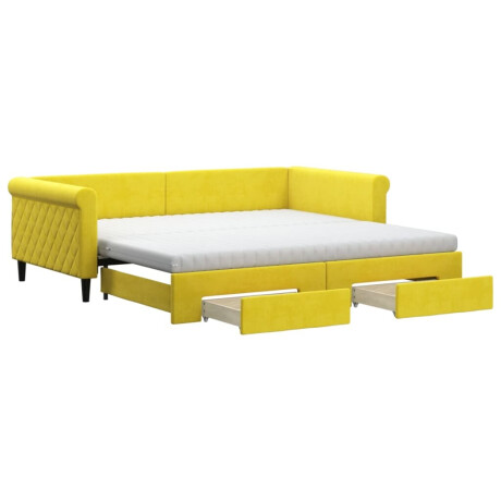 vidaXL Slaapbank met onderschuifbed en lades 100x200 cm fluweel geel afbeelding2 - 1