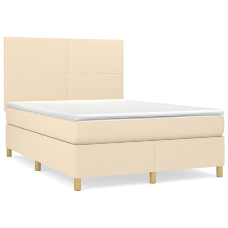 vidaXL Boxspring met matras stof crèmekleurig 140x190 cm afbeelding2 - 1