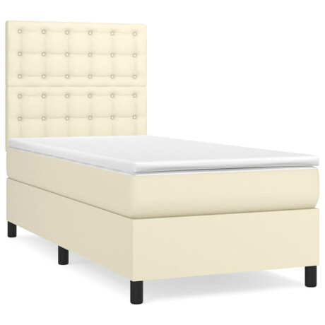 vidaXL Boxspring met matras kunstleer crèmekleurig 100x200 cm afbeelding2 - 1