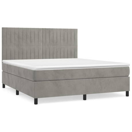 vidaXL Boxspring met matras fluweel lichtgrijs 180x200 cm afbeelding2 - 1