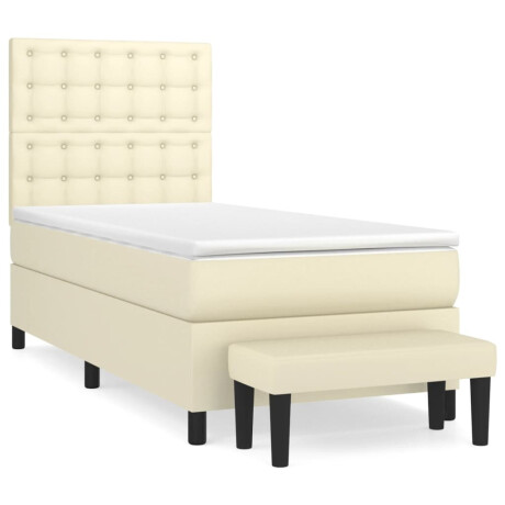 vidaXL Boxspring met matras kunstleer crèmekleurig 100x200 cm afbeelding2 - 1