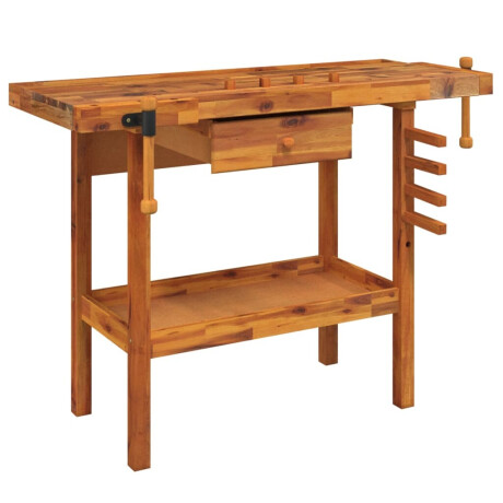vidaXL Werkbank met lade en bankschroeven 124x52x83 cm massief acaciahout afbeelding2 - 1