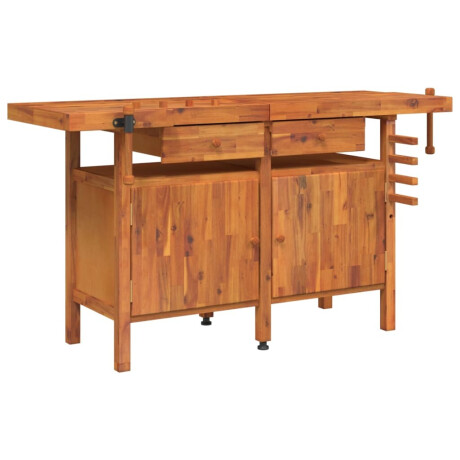 vidaXL Werkbank met lades en bankschroeven 162x62x83 cm acaciahout afbeelding2 - 1