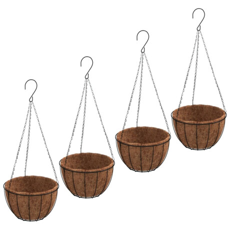vidaXL Plantenbakken hangend 4 st met kokosbak staal Ø 30x52 cm zwart afbeelding2 - 1