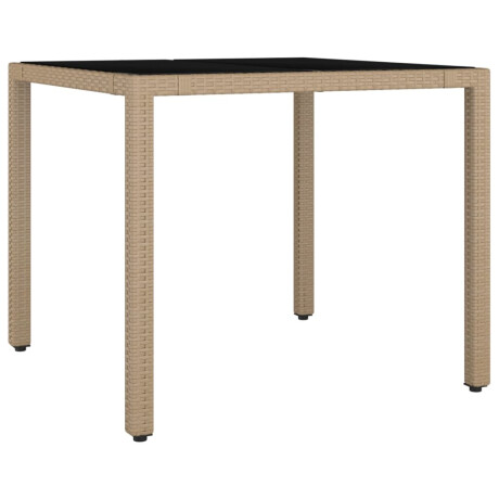 vidaXL Tuintafel met glazen blad poly rattan en gehard glas beige afbeelding2 - 1