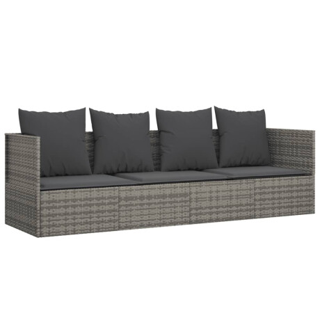 vidaXL Loungebed met kussens poly rattan grijs afbeelding2 - 1