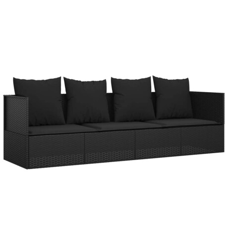 vidaXL Loungebed met kussens poly rattan zwart afbeelding2 - 1