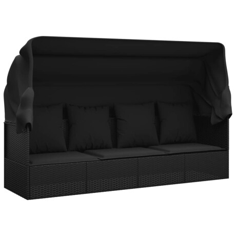 vidaXL Loungebed met luifel en kussens poly rattan zwart afbeelding2 - 1