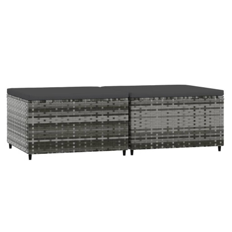 vidaXL Voetensteunen 2 st met kussens poly rattan grijs afbeelding2 - 1