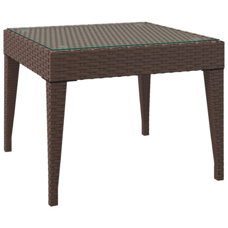vidaXL Bijzettafel 50x50x38 cm poly rattan en gehard glas bruin afbeelding2 - 1