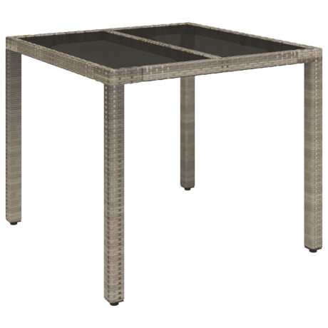 vidaXL Tuintafel met glazen blad 90x90x75 cm poly rattan grijs afbeelding2 - 1