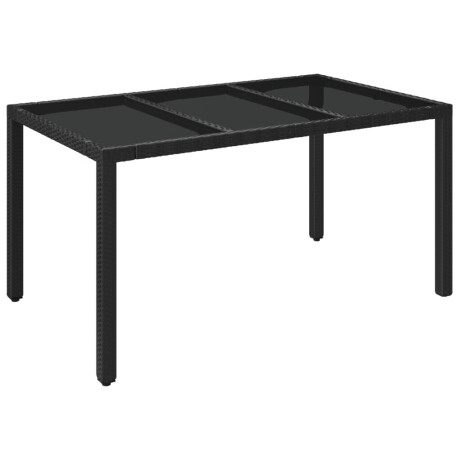 vidaXL Tuintafel met glazen blad 150x90x75 cm poly rattan zwart afbeelding2 - 1