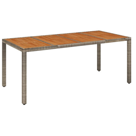 vidaXL Tuintafel met houten blad 190x90x75 cm poly rattan grijs afbeelding2 - 1