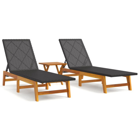 vidaXL 3-delige Loungeset poly rattan en massief acaciahout afbeelding2 - 1