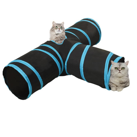 vidaXL Kattentunnel 3-voudig 90 cm polyester zwart en blauw afbeelding2 - 1